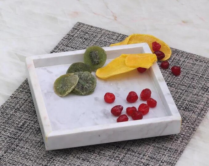 White Marble Trinket Tray | Minimal Stone Jewelry Dish | Bathroom Vanity Catchall
