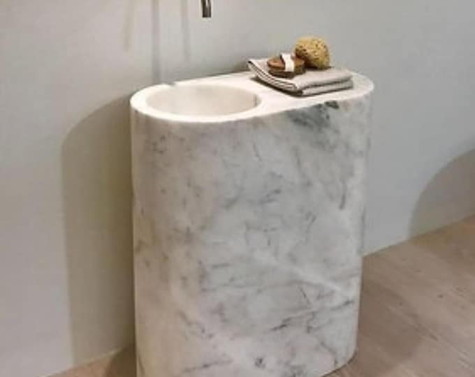 Handmade Marble Pedestal Sink Modern Bathroom Vanity (W 14" x L 21" x H 33")