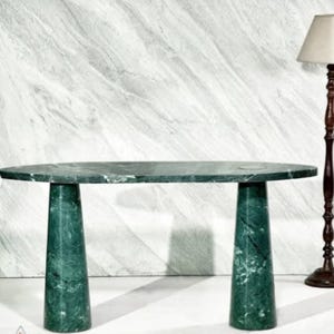 Green Marble Console Table – Handcrafted Oval Stone Entryway Table with Conical Legs /Custom made marble console table Size of Your Choice