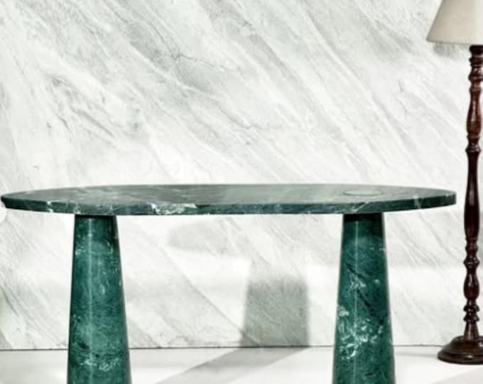 Handcrafted Green Marble Console Table Oval Stone Entryway Table