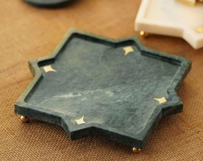 Green Marble Moroccan Star Tray | Modern Home Decor