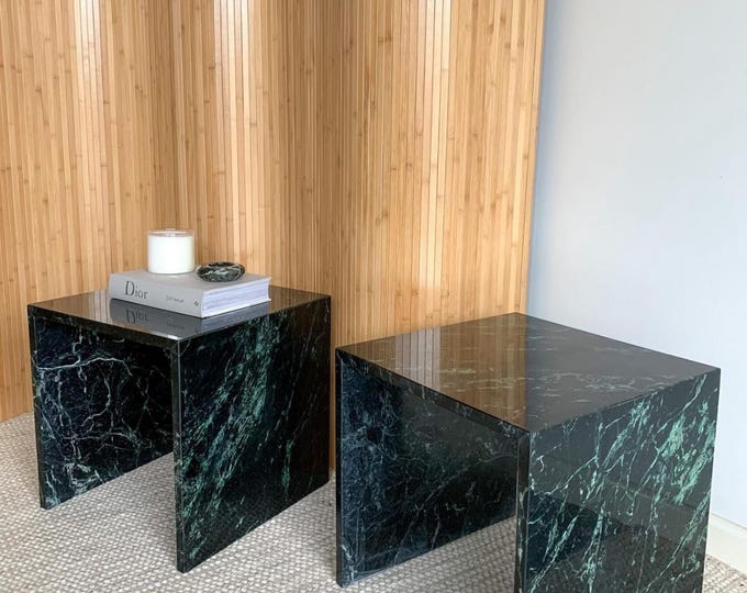 Vintage Carlo Scarpa-Inspired Green Marble Side Table – Timeless Natural Stone Craftsmanship