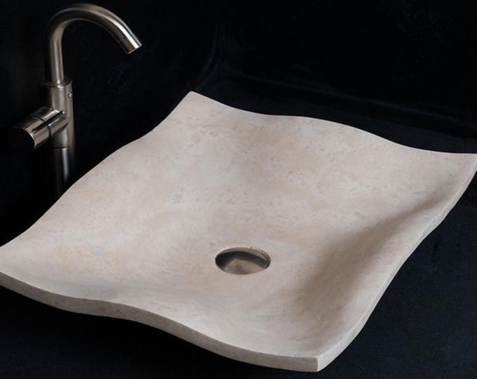 Handmade Natural Stone Wave Sink - Modern Square Bathroom Basin (16x16x5)