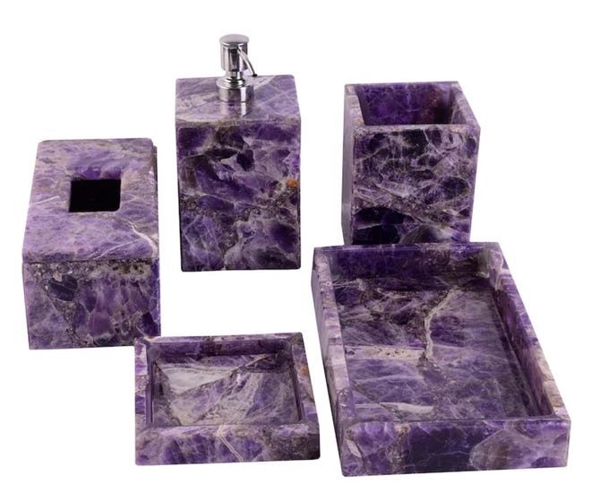Handmade Amethyst Stone Bathroom Set: 5-Piece Interior Decor