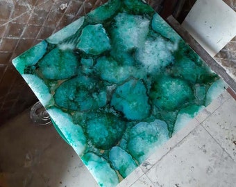 Piano Tavolo in Agata Verde, Superficie di Lusso per Tavolo da Pranzo in Pietra Semipreziosa