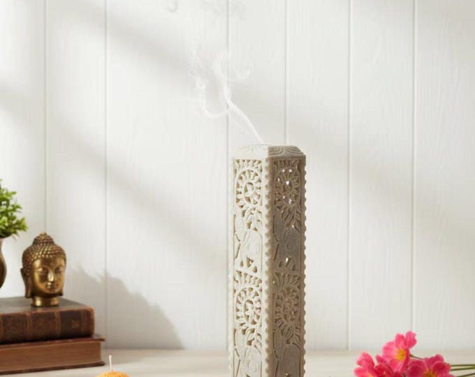 3-in-1 Soapstone Incense Holder Set with Carved Cover