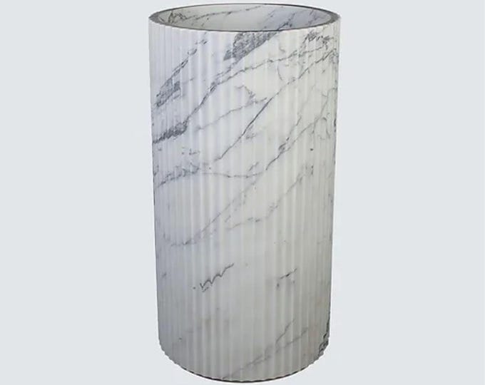 White Marble Fluted Pedestal Wash Basin Sink  custom order