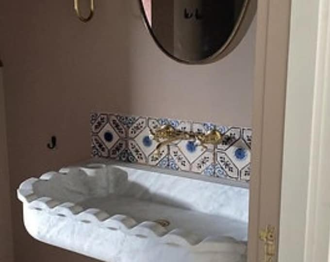 Scalloped Marble Wall Mount Sink – Handmade Natural Stone Bathroom Basin