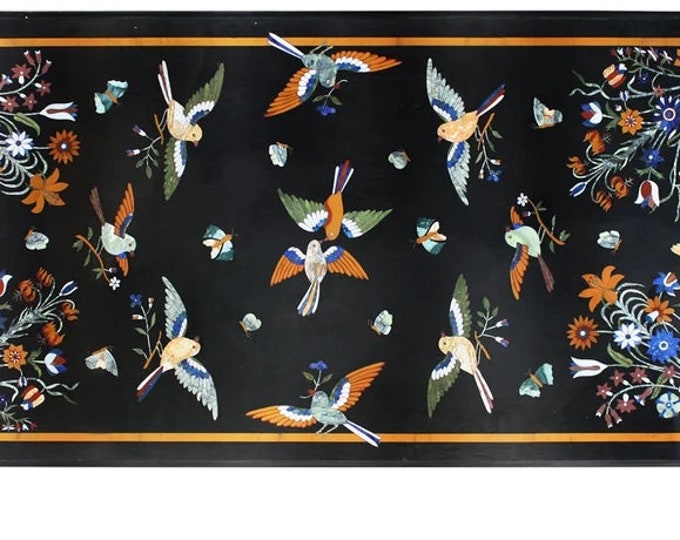 60" x 30" Marble Black Dining Table Top Precious Stone Marquetry Inlay Hallway Decor