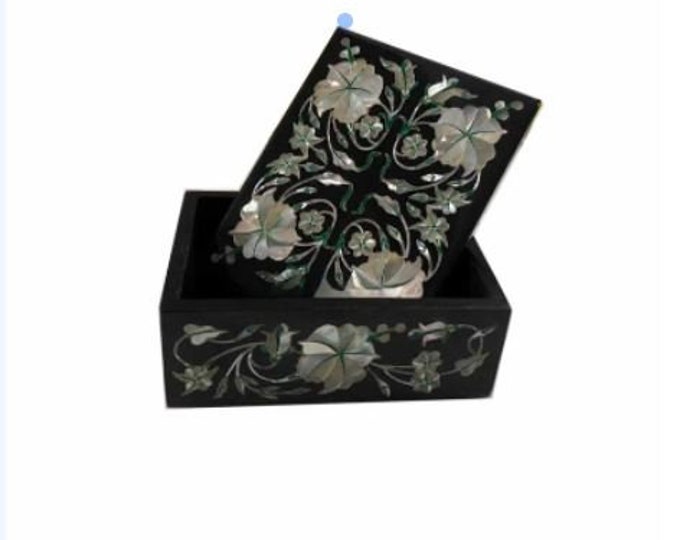 4" x 3" Marble Jewelry Box Semi Precious Stones Inlay Handmade Pietra dura Home Decor