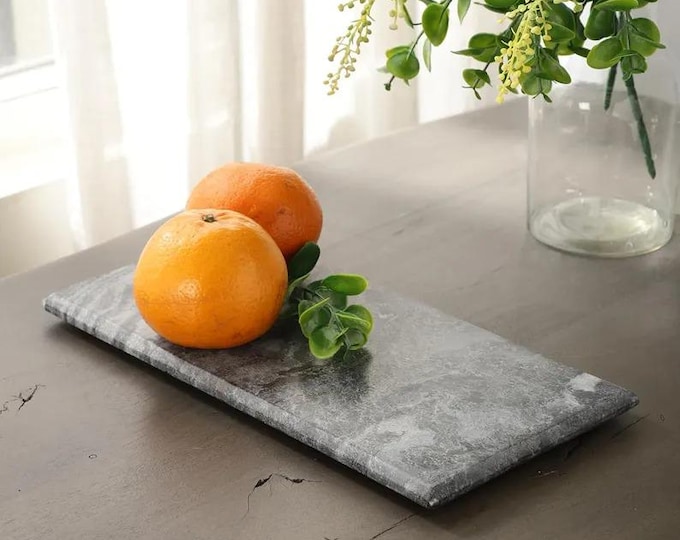 Gray Marble Serving Board | Rectangular Stone Slab | Minimal Kitchen & Home Decor