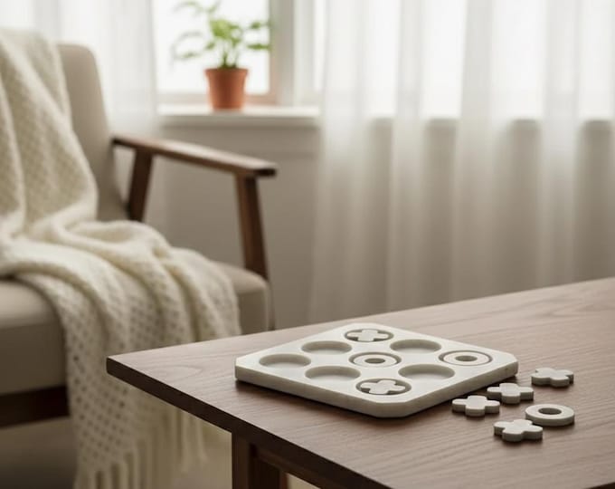 Travertine Tic Tac Toe Game – Handmade Natural Stone Board Décor