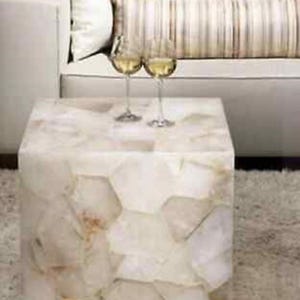 Mesa auxiliar de piedra ágata blanca / Mesa de acento cúbica escultórica