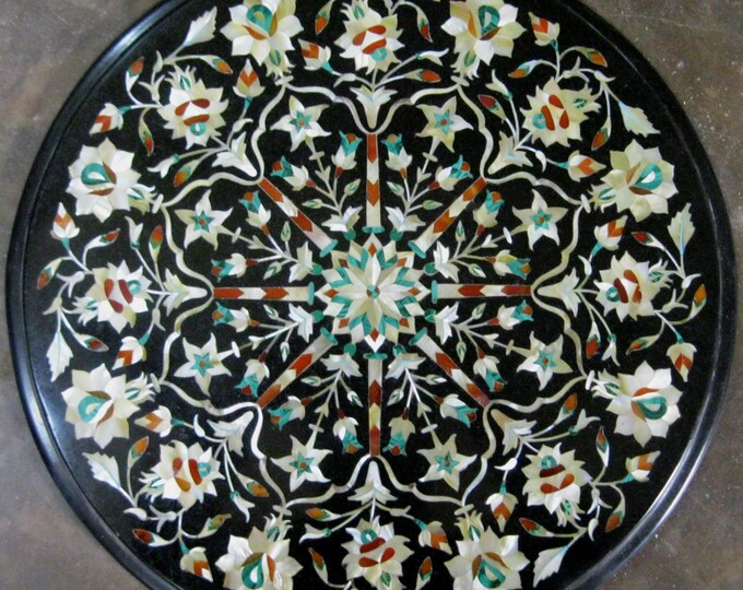 Marble Corner coffee Round Table Top Inlaid With Semi Precious Stones Home Decor