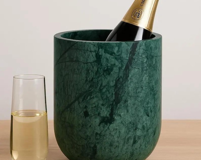 Green Marble Wine Cooler | Stone Champagne Bucket | Modern Bar & Table Decor