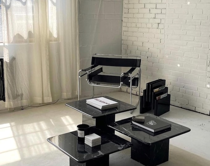 Handmade Black Marble Coffee Table Set (3) - Modern Minimalist Design