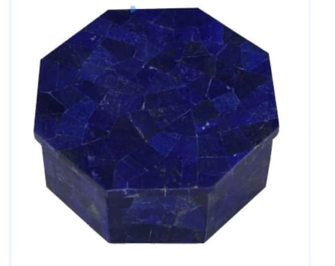 6" Natural Lapis Stone Keepsake Box, Crystal Storage Box