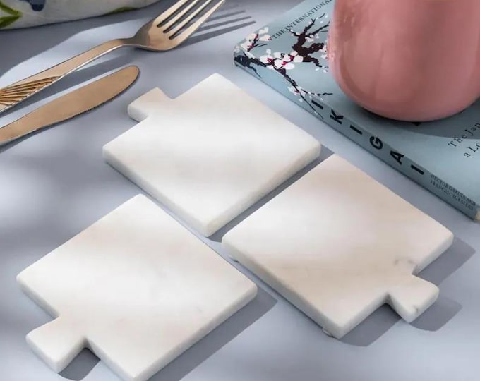 White Marble Coasters Set, Elegant Table Decor