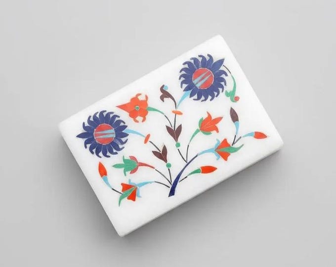 Handmade Marble Inlay Jewelry Box – Colorful Floral Pietra Dura Stone Box