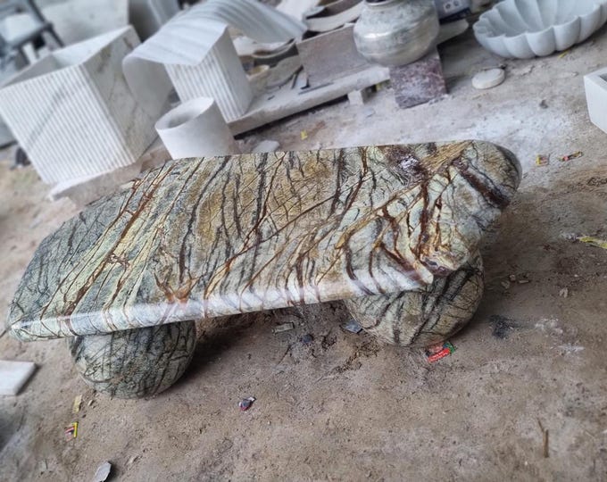 Handmade Marble Coffee Table: Forest Green Stone