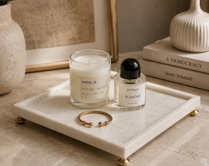 Luxury White Stone Vanity Tray  –  Modern Marble Décor