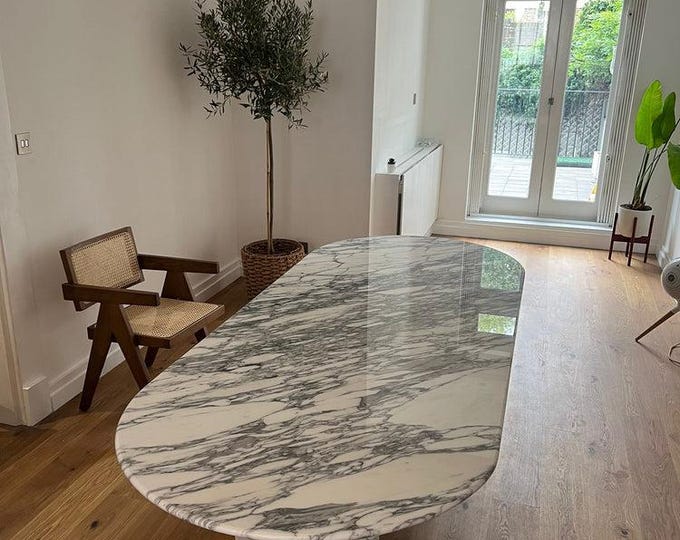 Handmade Calacatta Viola Marble Dining Table – Luxury Oval Design with Bold Veining