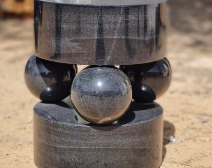 Elegant Round Indian black marble side Table with Bold Spherical Base Luxury Home Decor