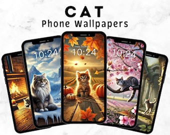Fondos de pantalla de gatos para teléfono / 10 fondos de pantalla digitales estéticos de gatos para iPhone y Android / Amantes de los gatos / Arte digital de gatitos / Arte de gatos / Protectores de pantalla