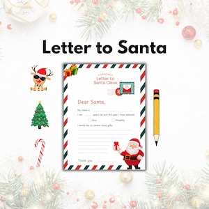 Lieber Santa Weihnachtswunschliste | Druckbarer Weihnachtsmann Buchstabe | Kinder Urlaub Wunschliste | Weihnachtsaktivität für Kinder | Nikolaus Wunschliste für Kinder