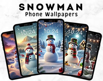 Fondos de pantalla de muñeco de nieve para teléfono / Fondos de pantalla de Navidad para teléfono / Fondos de pantalla festivos para teléfono / Descarga digital festiva / Fondos de invierno para teléfono