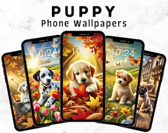 Adorables fondos de pantalla de cachorros para amantes de los perros / 10 lindos fondos de pantalla de perros digitales para iPhone y Android / Pantalla de inicio del teléfono / Pantalla de bloqueo de regalo