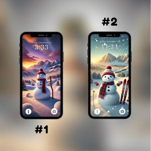 Puede incluir: Dos im&aacute;genes de una pantalla de tel&eacute;fono inteligente que muestran una escena de invierno con un mu&ntilde;eco de nieve en primer plano. La primera imagen muestra la hora 3:33 y la segunda imagen muestra la hora 11:11.