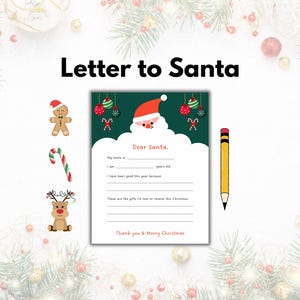 Lieber Santa Weihnachtswunschliste | Weihnachtsgeschenkliste | Geschenke | Printable Weihnachten | Wunschliste für Kinder | Kinder Weihnachtsbrief an den Weihnachtsmann
