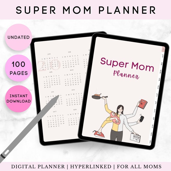 Super Mom Planner, Busy Mom Planner, Digital Planner, New Mom Planner, GoodNotes Planner, Motherhood Planner, Undated Digital Planner, Moms