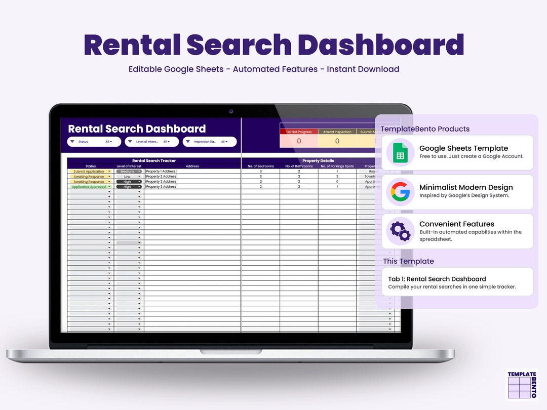 Rent Database Address Rental Search Dashboard Template on Google Sheets, Automated, Editable ...