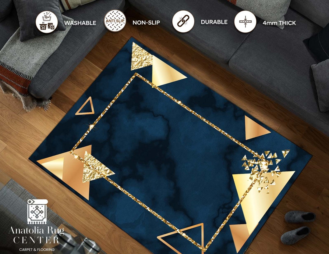 Blue and Gold Rug Luxury Rug Area Rug Aesthetic Rug Etsy