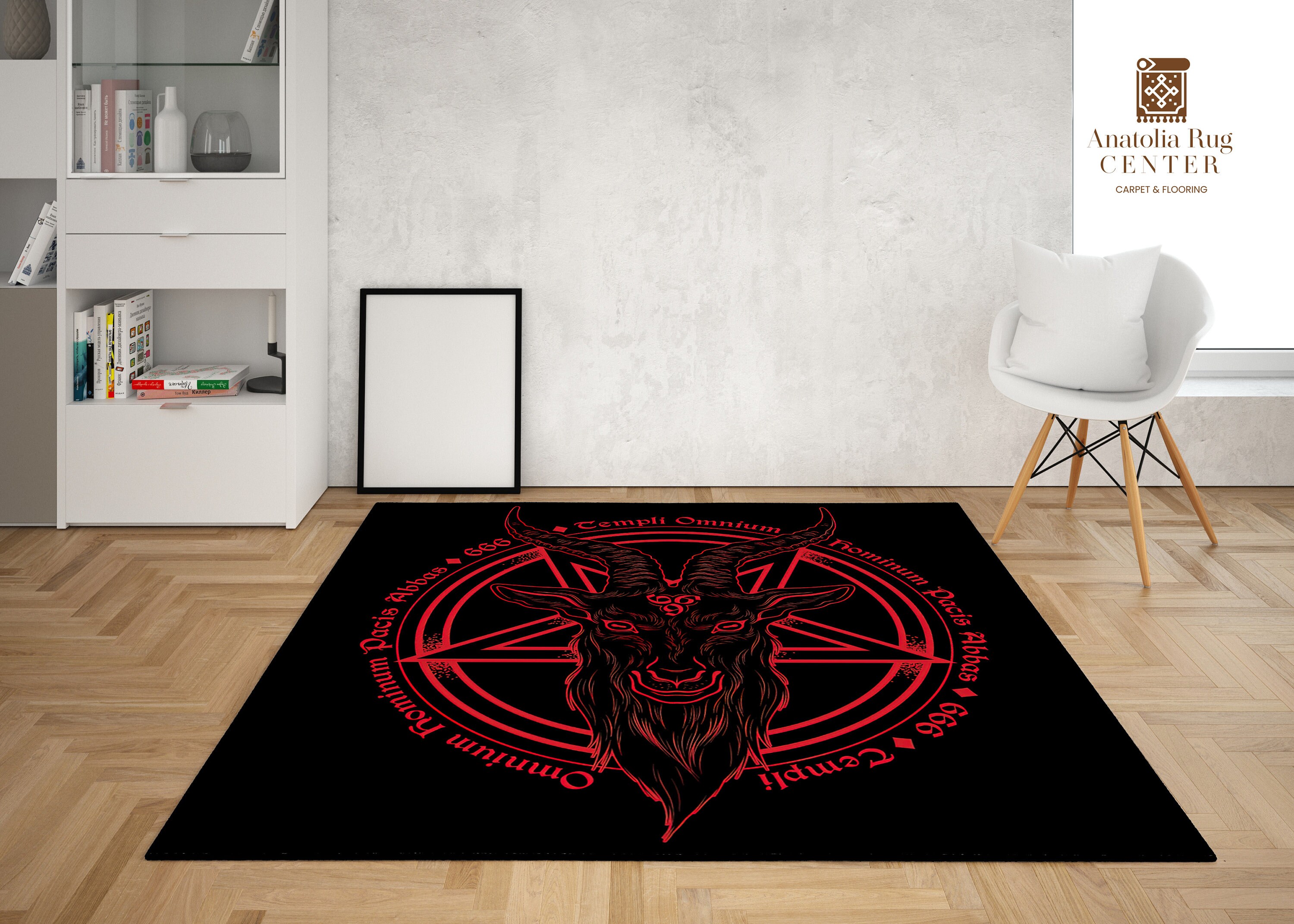 Skull Satanic Goat Serpent Inverted Pentagram Flame Area Rug Black and  White Red Version-satanic Pentagram Rug-satanic Decor 