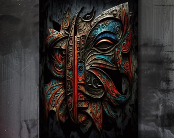 Tribal Mask High Gloss Poster: Indigenous Art, Spirit Realm