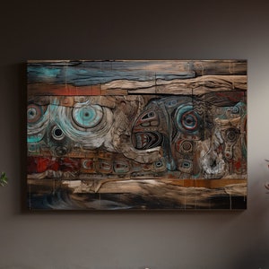 Cuentos tallados en el tiempo, arte abstracto, arte indígena, tlingit, arte nativo, decoración de paredes, decoración del hogar, arte tradicional, Canvas Gallery Wraps