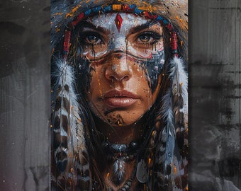 Warrior Spirit Canvas Gallery Wrap, Indigenous Woman Art