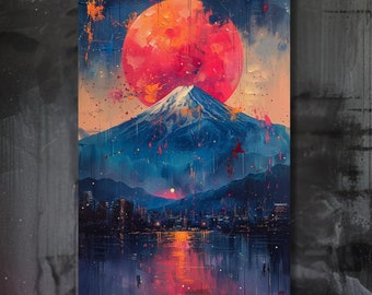 Mount Fuji Canvas Art – Abstract Sunset, Japanese Landscape