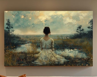Indigenous Woman Canvas Print, Feminine Strength, Reflective Art