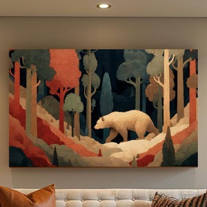 Orso Spirito Mistico nella Foresta Incantata - Stampa artistica di ispirazione indigena / Poster opaco premium, con cornice o tela / Decorazione murale naturalistica