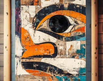 Indigenous Abstract Eye Canvas Art, Orange and Blue Tones