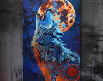 Howling Wolf Fine Art Poster | Indigenous Spiritual Wall Art | Moon & Wolf Symbolism | Mystic Animal Artwork for Home Decor