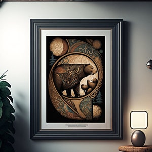 The Bear and her Cub, modern techniques, Unique Abstract Art, Indigenous Art, Tribe Art, Tlingit art, Native Art, Gloss Poster