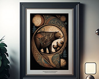 Tlingit Bear and Cub Art, Indigenous Gloss Poster