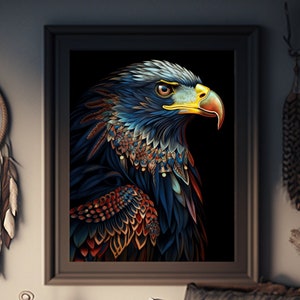Sol naciente: un águila majestuosa, arte indígena, arte tribal, arte tlingit, arte nativo, águila, decoración de pared, decoración del hogar, tradicional, carteles brillantes