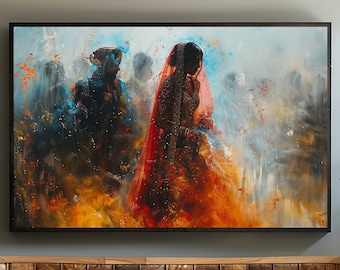 The Saffron Sunset, Gloss Posters, Indian Wedding, Celebration, indigenous art, Impressionism, Painting Wall decor, Digital Print