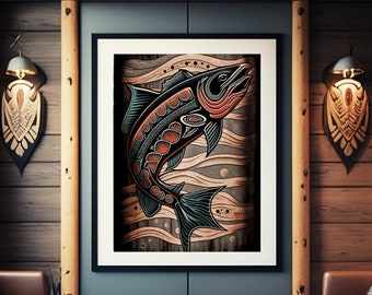 Tlingit Salmon Art, Abstract Indigenous Gloss Poster